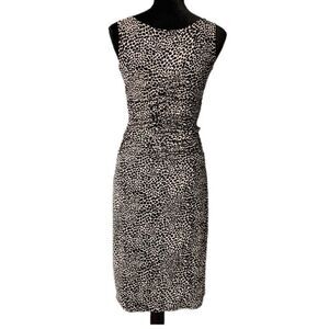 Norma Kamali Ruched Bodycon Pullover Dress Sz L Animal Print Sleeveless Stretch